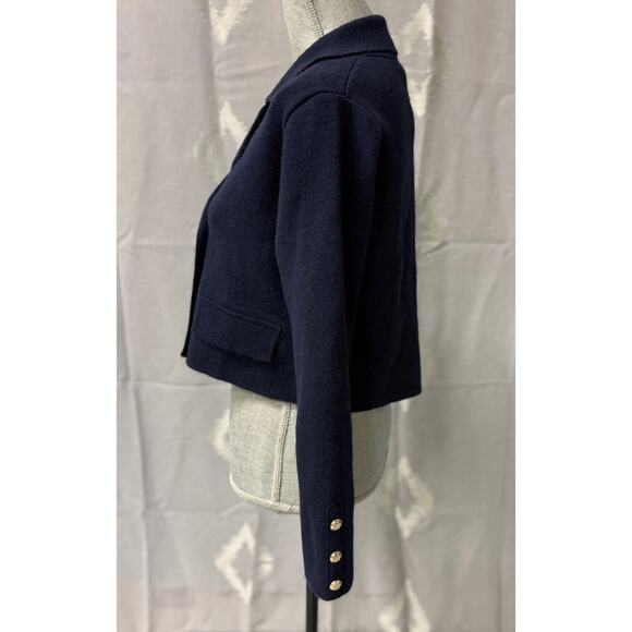 Zara Cropped Double Breasted Navy Wool Blend Blazer Jacket Utility Medium NWT - Picture 5 of 10